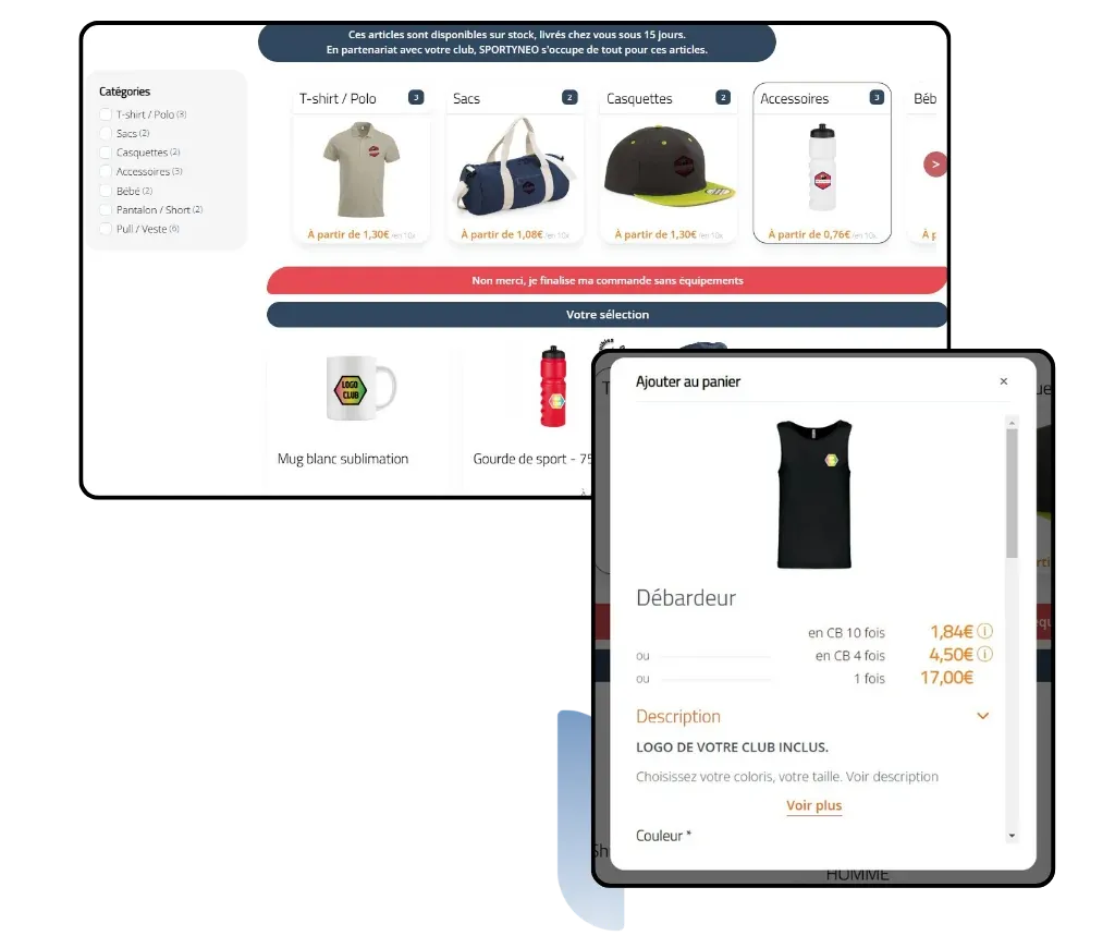 boutique en ligne club de sport merchandising